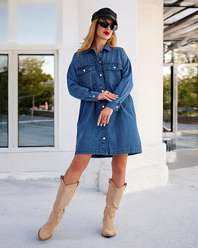Royalfashion Rochie mini a'la denim din bumbac pentru femei