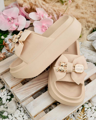 Royalfashion Șlapi de cauciuc pentru femei cu fundiță decorativă Apis