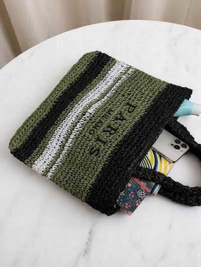 Royalfashion Geantă mare de damă din paie Paris Stripe