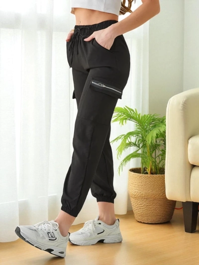 Pantaloni Elenna Sportowe Długie Czarne z Kieszonią
