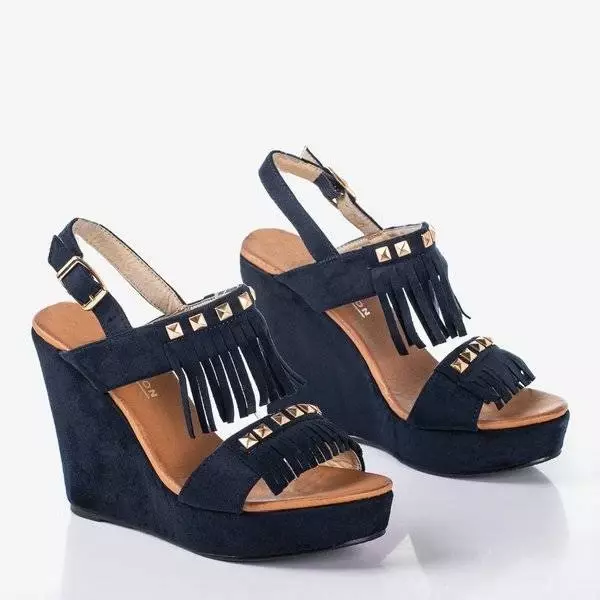 OUTLET Sandale cu toc albastru marină Sasha - Pantofi