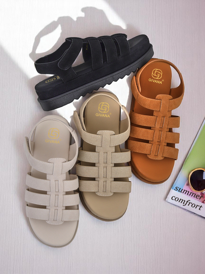 Sandale Royalfashion - Caligae Bež Antilop na Platformi - Idealne za Leto i Proleće