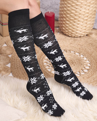Șosete lungi de Crăciun negre pentru femei - Lenjerie intimă