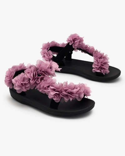 Royalfashion Sandale de damă roz închis cu flori Alferroy