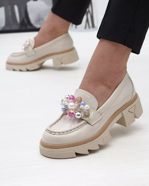 Mocasini bej lăcuit pentru femei Geloppa- Footwear