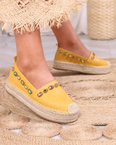 Espadrile de damă galbene cu cristale Ziennie - Încălțăminte