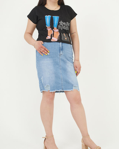 Tricou de damă negru cu imprimeu - Îmbrăcăminte