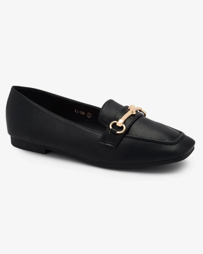 Royalfashion Mocasini negri pentru femei cu ornament auriu Olerika