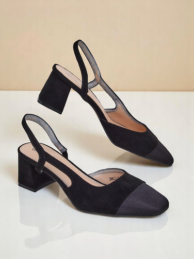 Royalfashion Zapatos de salón de tacón bajo con adorno en la puntera Eleganzo para mujer