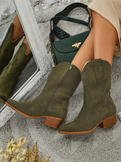 Botine cowboy de damă din piele ecologică întoarsă SpireHush
