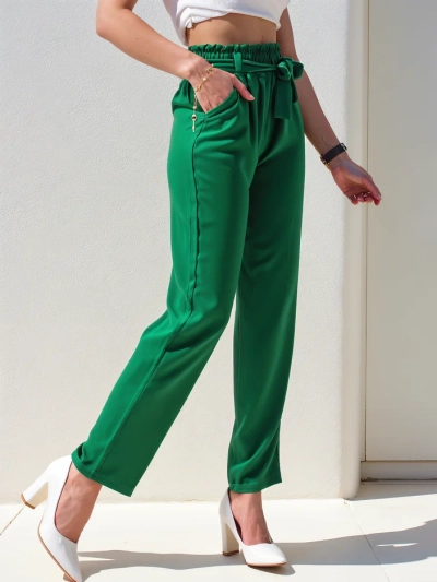 Royalfashion Pantaloni simpli din țesătură pentru femei cu curea