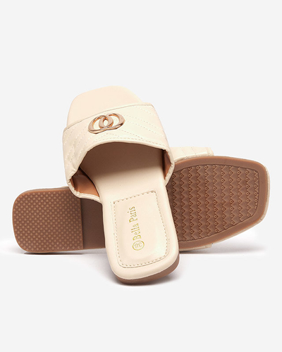 Papuci de dama din piele ecologica bej cu decor Daliso auriu - Incaltaminte