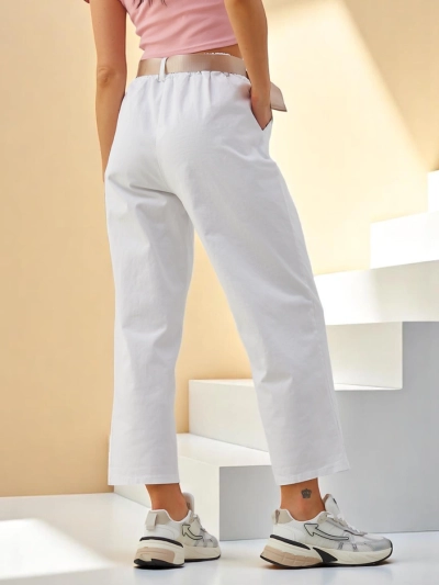 Pantaloni din țesătură din bumbac drept pentru femei Royalfashion