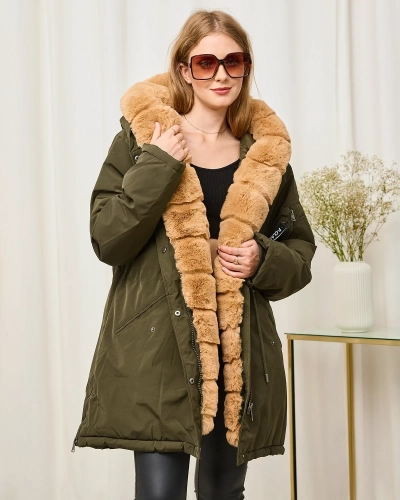 Jachetă de iarnă verde de damă PLUS SIZE - Îmbrăcăminte
