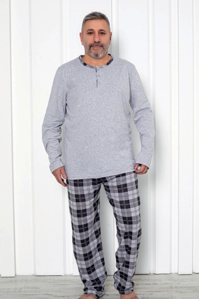 Pijama din bumbac în carouri pentru bărbați Royalfashion MĂRIME EXTRA