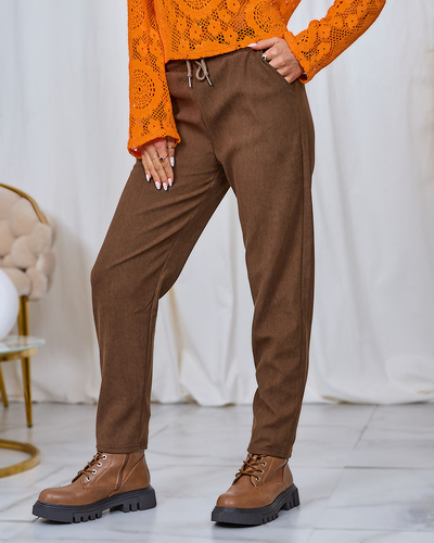 Royalfashion Pantaloni din țesătură de catifea maro pentru femei