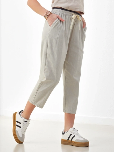 Pantaloni largi din bumbac pentru femei Royalfashion, cu funda