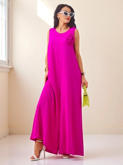 Fuchsia Artemisia viscose jumpsuit met bandjes en decoratie