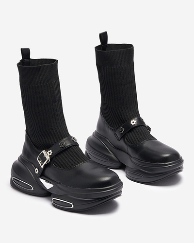 OUTLET Cizme sport de damă negre cu partea superioară a'la sock Folden- Footwear