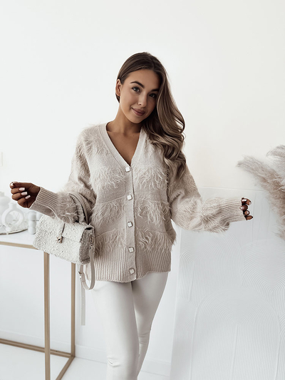 Royalfashion Cardigan bej pentru femei cu nasturi