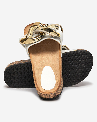 Athenis Bianco Royalfashion women's sandals - ecological leather, gold chain