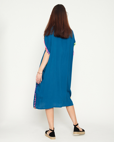 Tunica de plaja dama vara turcoaz cu pompoane - Imbracaminte