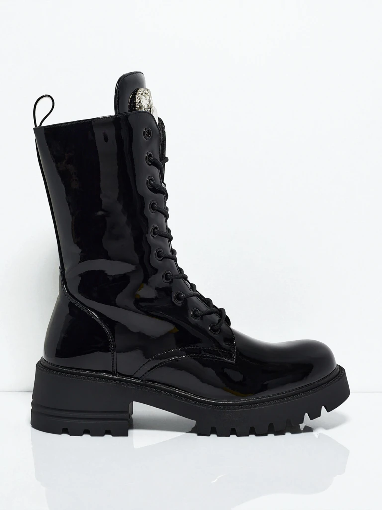 Botine Dama Luna Negre Lăcuite Stilate de Toamnă