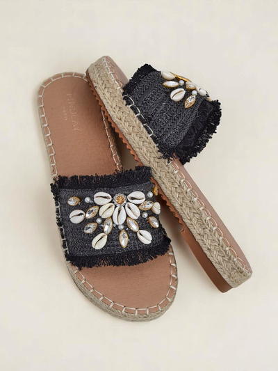 Sandały damskie Royalfashion Helena Decor czarne espadryle z muszelkami
