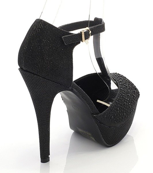 Sandale negre de damă cu toc înalt Szqueio - pantofi