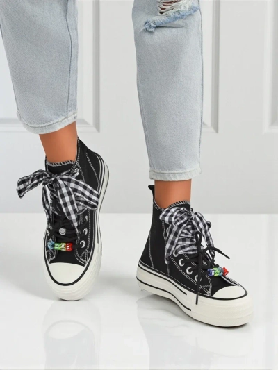 Adidași de damă Callisto Negri cu platforme din material textil și accente retro