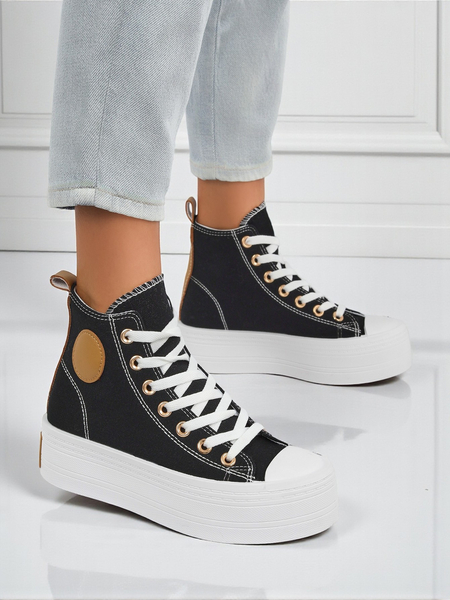 Teniși de damă Callisto Nero cu platformă, material textil, negri, vară/toamnă