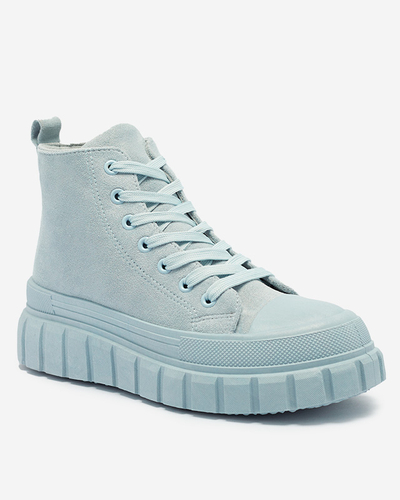 Cizme sport cu șiret pentru femei de culoare albastru deschis a'la sneakers Netara - Încălțăminte