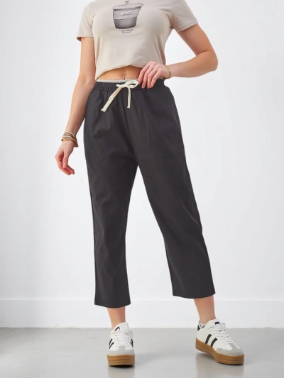 Pantaloni largi din bumbac pentru femei Royalfashion cu legare