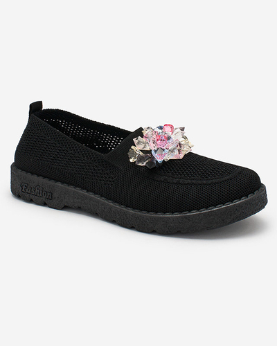 Royalfashion Mocasini negri din material textil pentru femei cu cristale Fezens