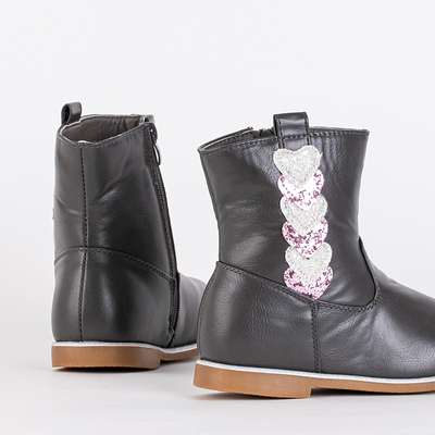 Cizme gri pentru fete cu o parte superioară decorativă Noksimi- Pantofi