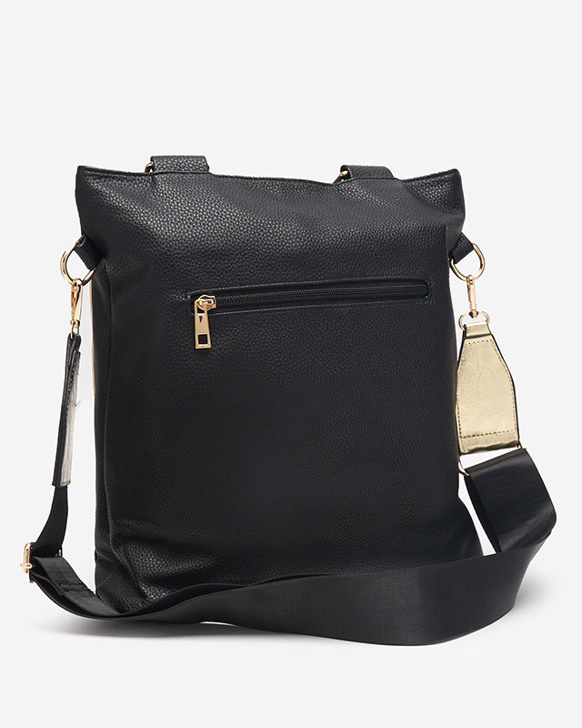 Geantă medie de damă din piele ecologică neagră și aurie - Accesorii
