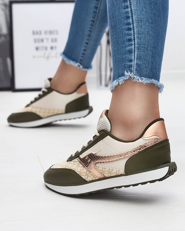 Pantofi sport pentru femei de culoare verde închis și bej Fiffvi- Footwear