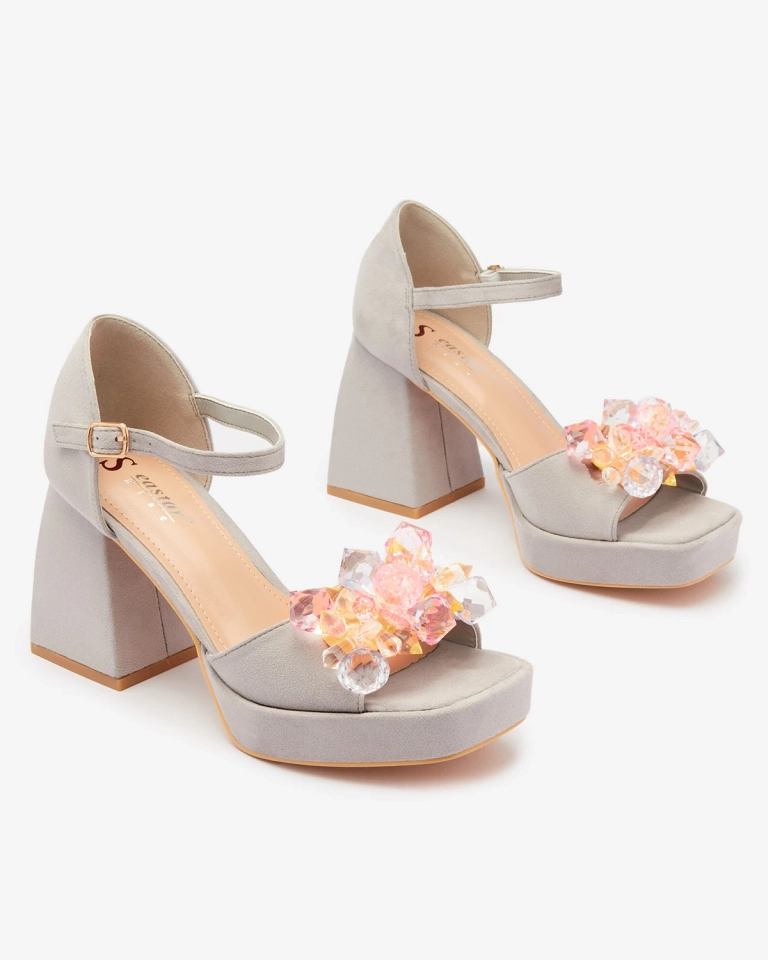 Sandale de damă cu montură groasă gri cu cristale Celidi - Încălțăminte