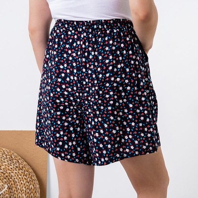 Pantaloni scurți cu flori bleumarin pentru femei - Îmbrăcăminte