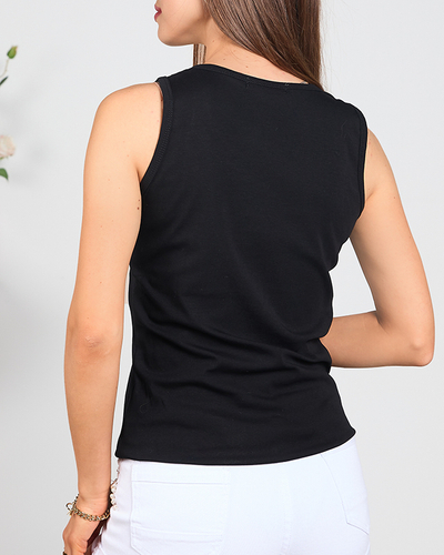 Top de damă negru cu inscripție și zirconiu cubic - Îmbrăcăminte