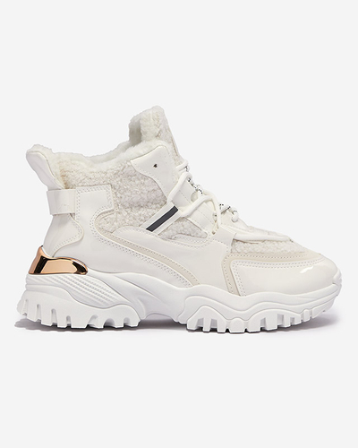 Pantofi sport de damă albi cu blană Sagglo- Footwear