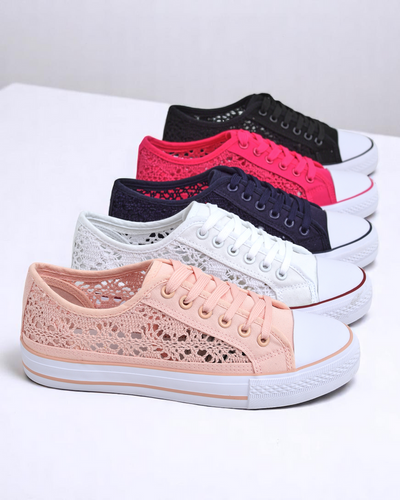 Tenisi roz de damă Textil Kalipso – sneakers ajurați cu talpă plată