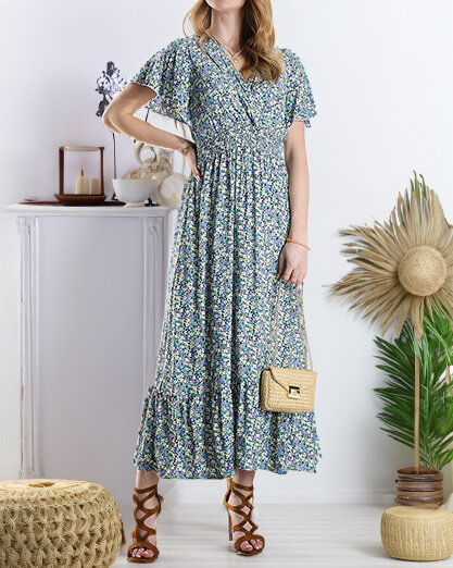 Rochie midi cu motive florale pentru femei, în mov- Îmbrăcăminte