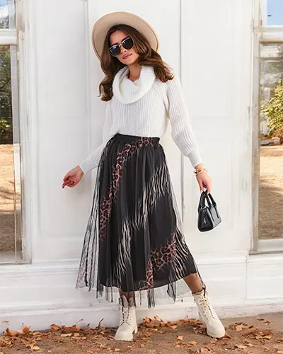 Fustă midi pentru femei cu model de la Royalfashion cu tulle