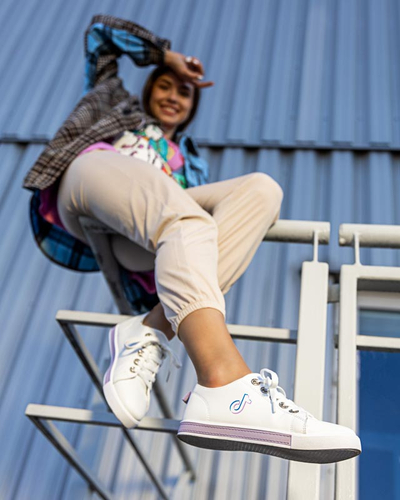 Tenisi de damă albi și violet Tictoa - Încălțăminte