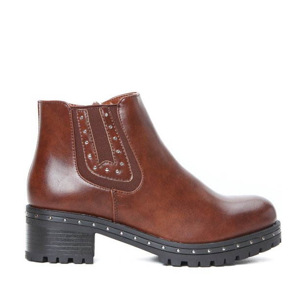 Brązowe botki na grubym obcasie Jo- Obuwie