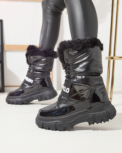 Cizme de zăpadă pentru femei cu talpă plată, de culoare neagră Sapollo- Footwear