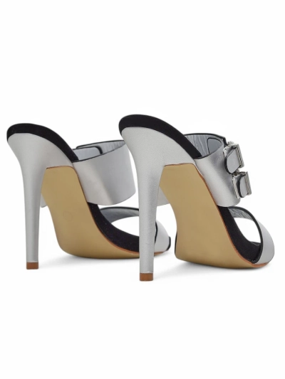 Sandale Aletheia argintii cu toc stiletto de 12 cm din piele ecologică cu curele