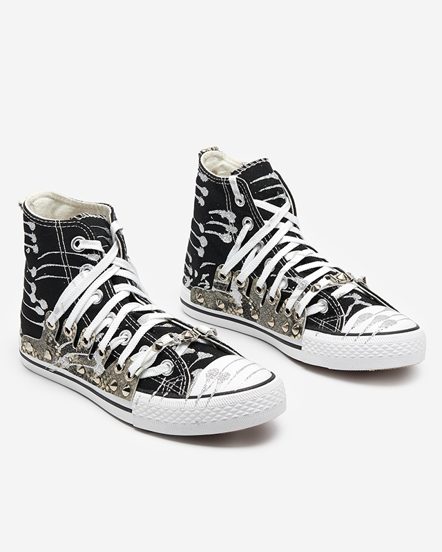 OUTLET Tenisi de damă negri, înalți, cu sclipici Survivi- încălțăminte