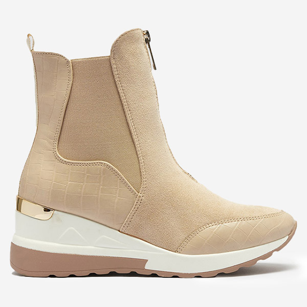 OUTLET Adidași cu vârf înalt de damă bej cu ștanțare Looyis - Încălțăminte